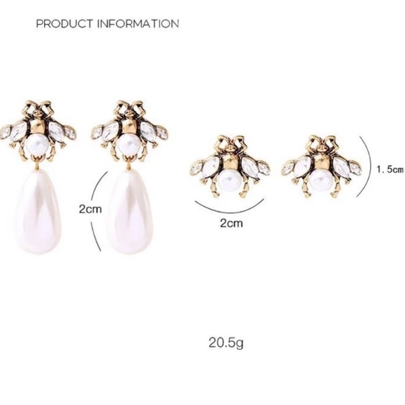 Honey Bee Earrings Pearl Teardrop OR Stud - 2 Styles - Picture 10 of 10